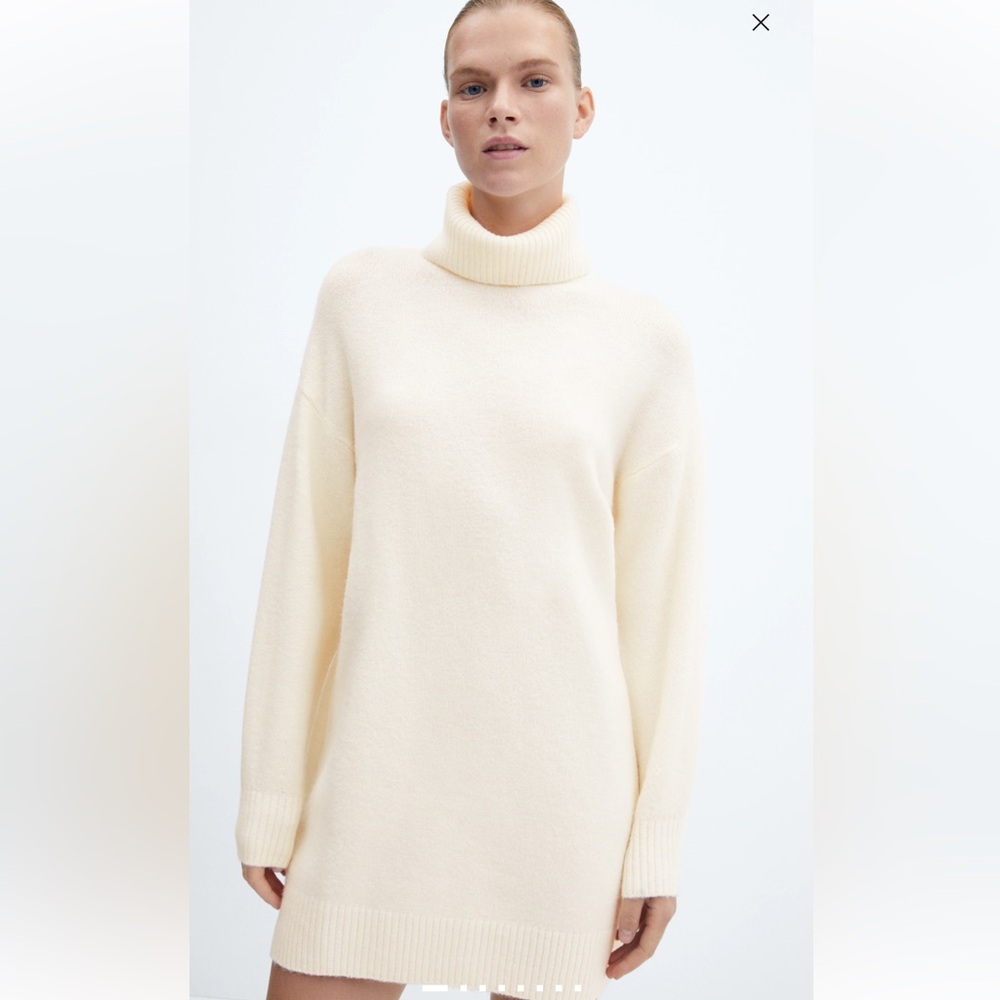 Mango Elegant Cream Turtleneck Sweater Dress